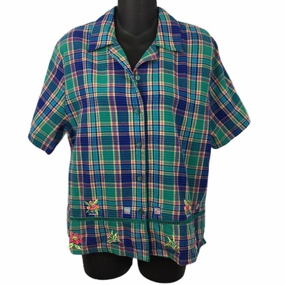 Napa Valley vintage plaid embroidered blouse - Picture 1 of 6